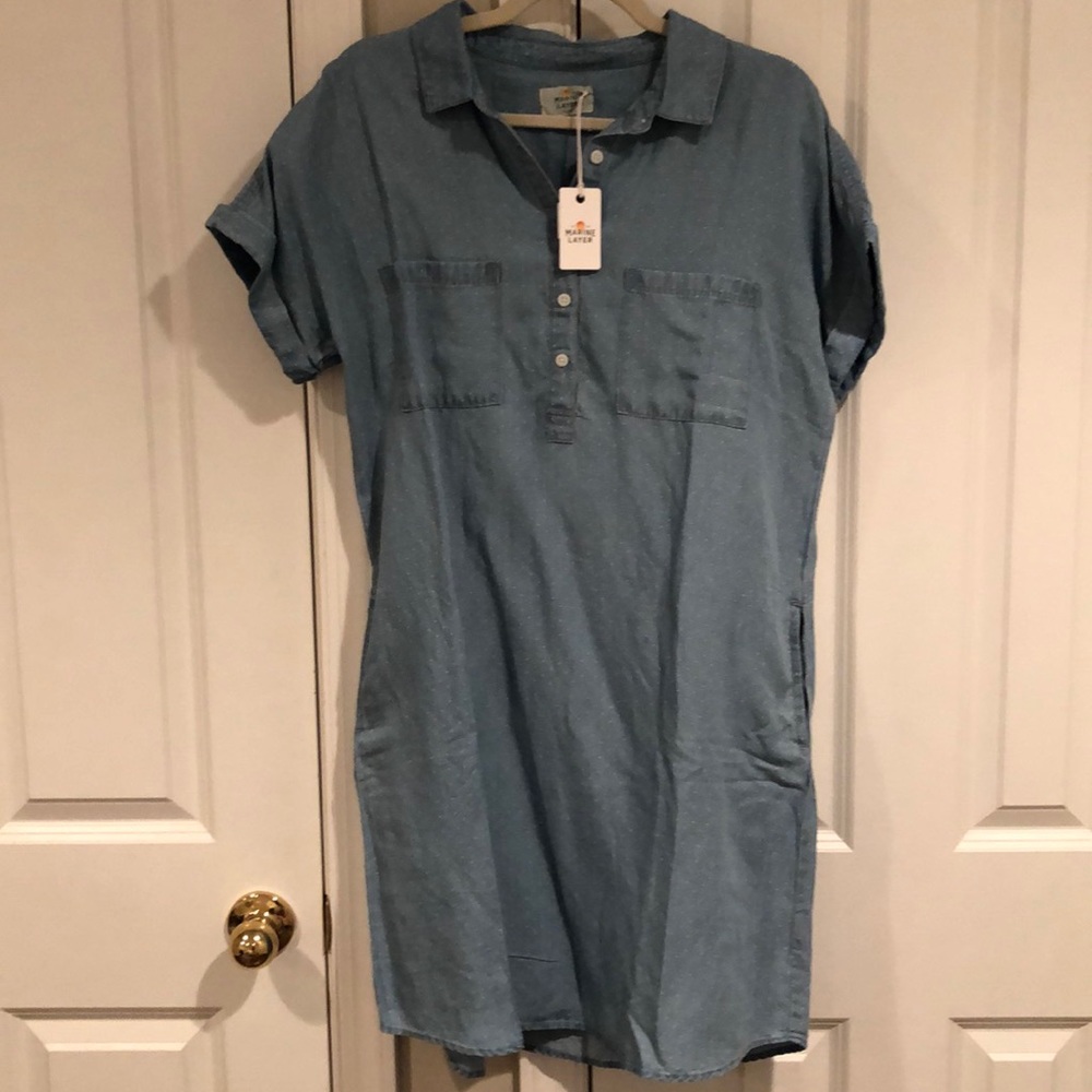 Marine Layer Chambray polkadotted dress w/ pockets